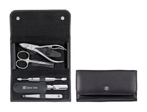 CLASSIC INOX MANICURE SETS Snap Fastener Case Leather 5pc